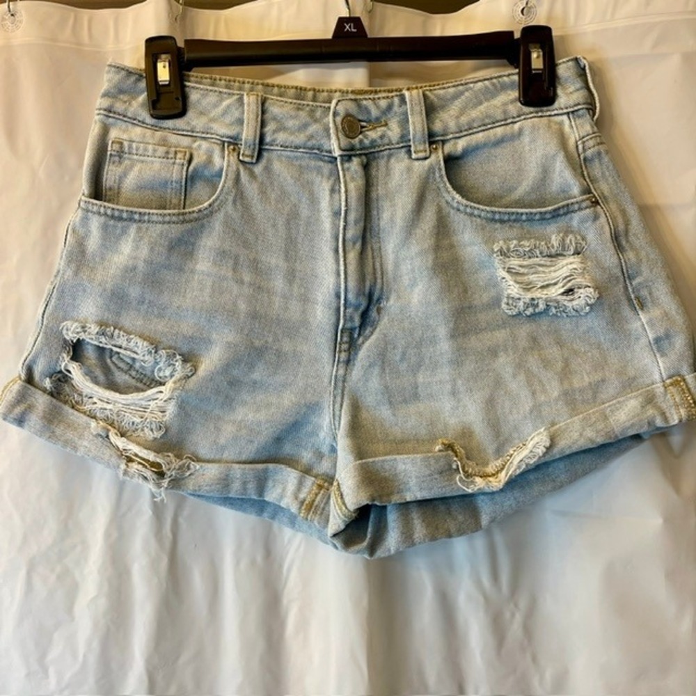 PacSun Distressed Denim Mom Shorts Light Wash High Rise Cuffed Grunge Sz Sm (26)